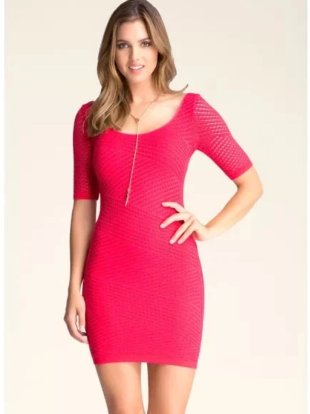 NEW Bebe pink red mesh textured bodycon sexy stretchy mini dress XS / S